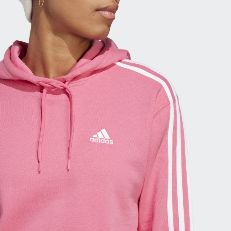 Adidas Essentials 3 Stripes French Terry Crop Hoodie Magenta
