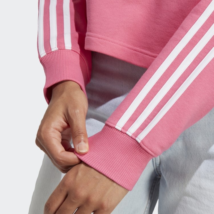 Adidas Essentials 3 Stripes French Terry Crop Hoodie Magenta