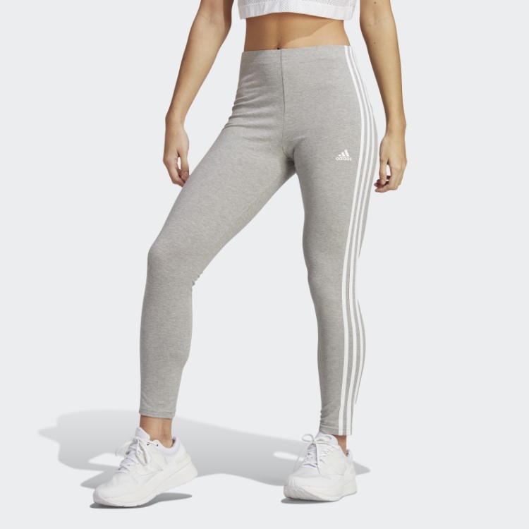 Leggings De Jérsei único De Cintura Alta Com As Três Listras Essenciais Cinza Médio Adidas
