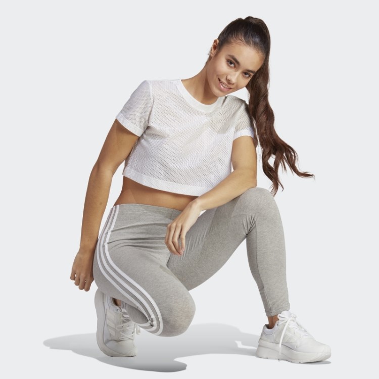 Leggings De Jérsei único De Cintura Alta Com As Três Listras Essenciais Cinza Médio Adidas
