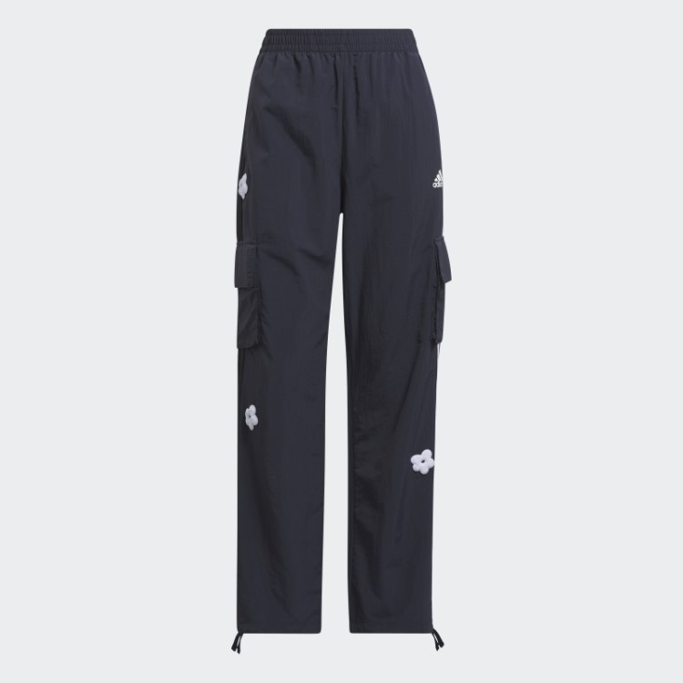 Calça Cargo Adidas Com As Três Listras E Estampas De Flores Em Chenille