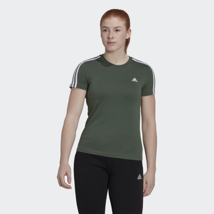 Camiseta Adidas Green Oxide Essentials Slim Com As Três Listras