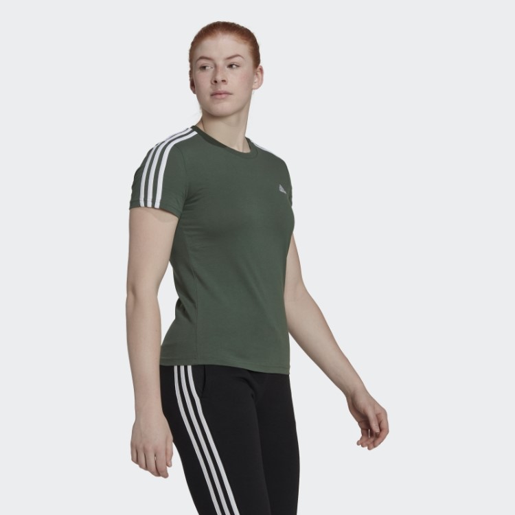 Camiseta Adidas Green Oxide Essentials Slim Com As Três Listras