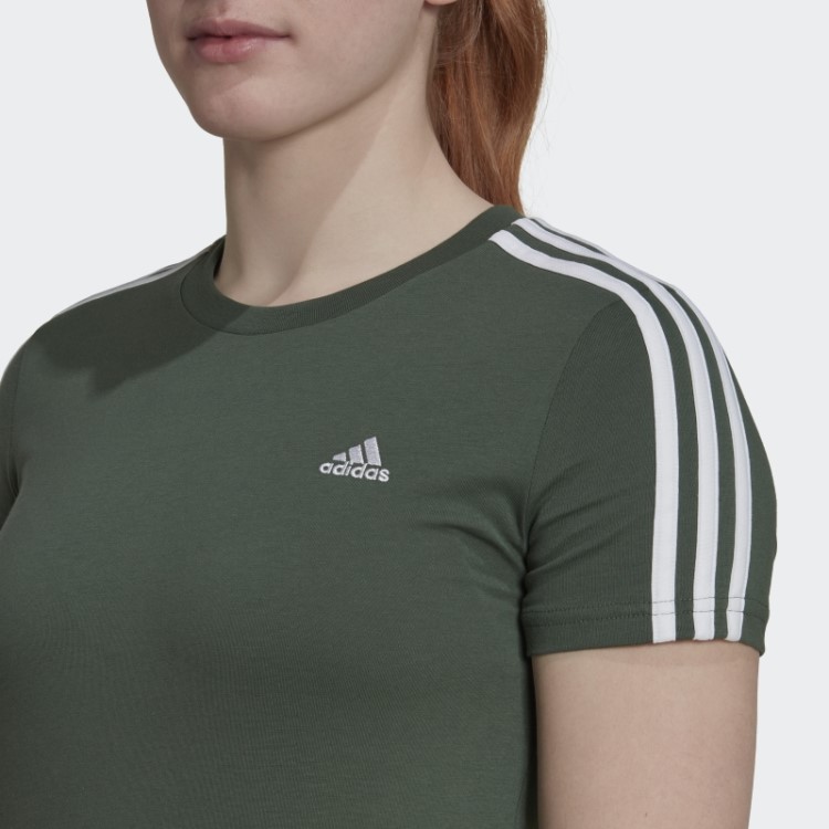 Camiseta Adidas Green Oxide Essentials Slim Com As Três Listras
