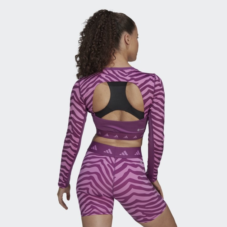 Camiseta Adidas Multicolor Hyperglam Techfit Crop Manga Longa Zebra
