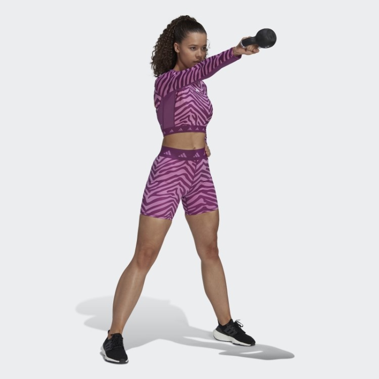 Camiseta Adidas Multicolor Hyperglam Techfit Crop Manga Longa Zebra