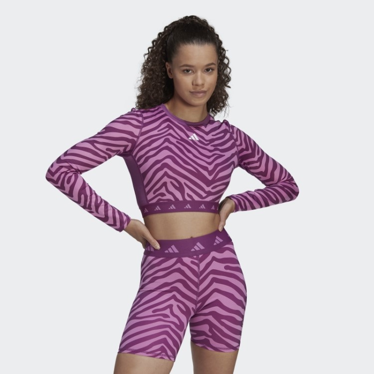 Adidas Hyperglam Techfit Crop Camiseta Zebra Manga Longa Lilás