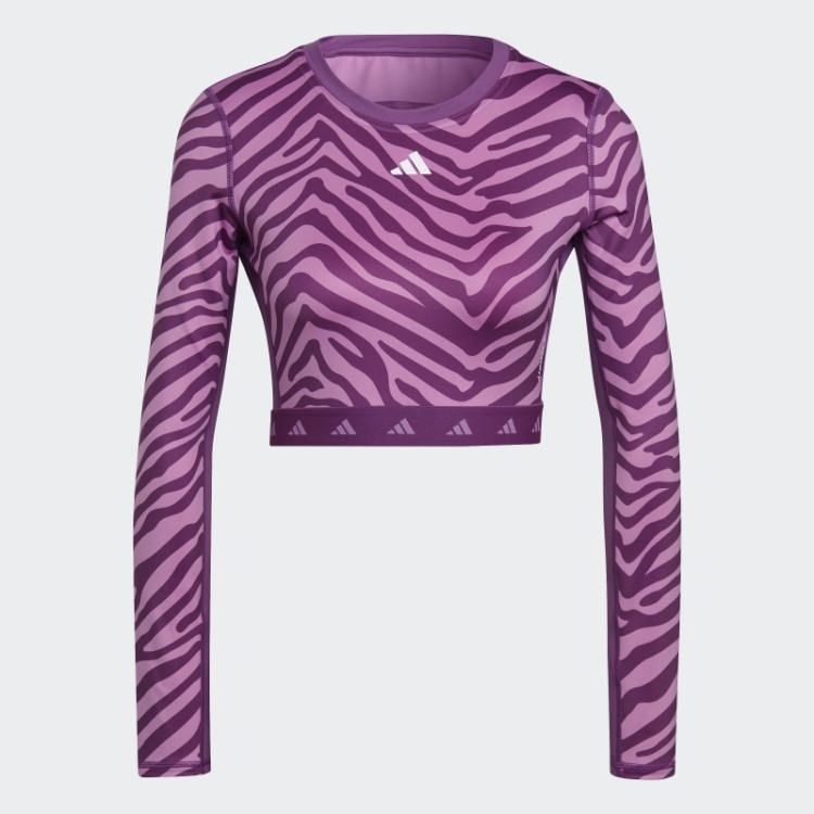 Camiseta Zebra Manga Longa Multicolorida Adidas Hyperglam Techfit Crop