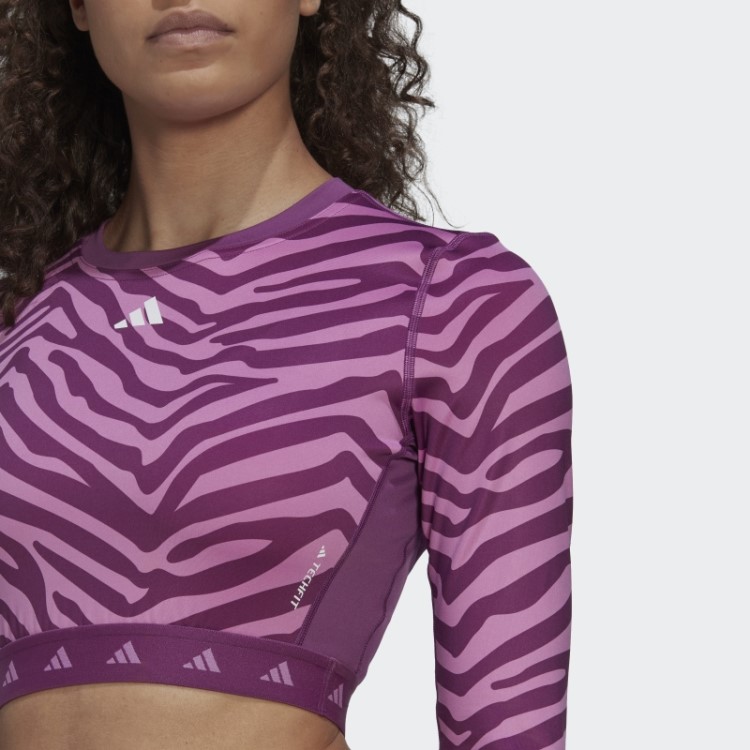 Camiseta Zebra Manga Longa Multicolorida Adidas Hyperglam Techfit Crop