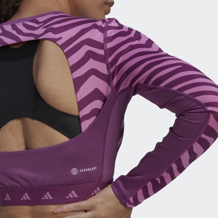 Camiseta Zebra Manga Longa Multicolorida Adidas Hyperglam Techfit Crop