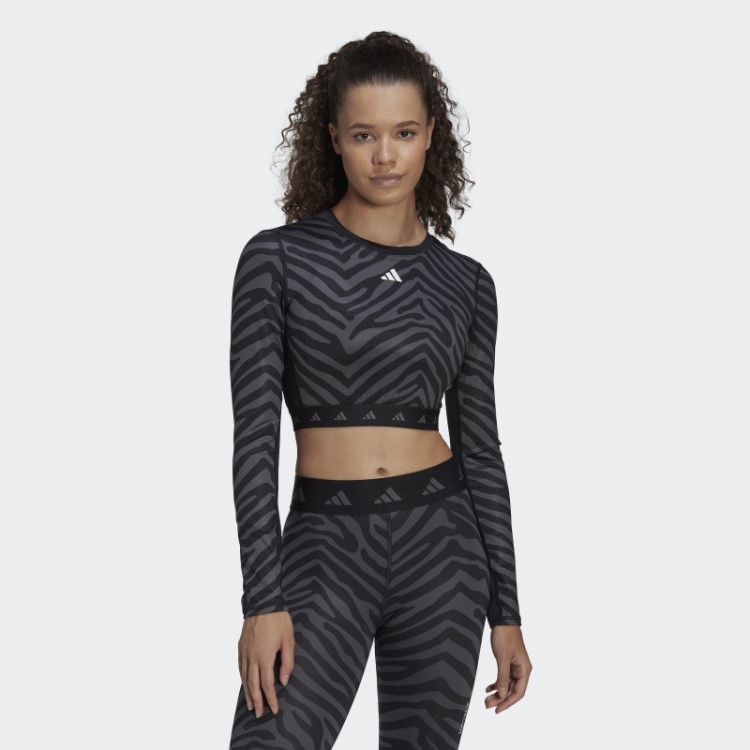 Hyperglam Techfit Crop Manga Longa Camiseta Zebra Multicolorida Adidas