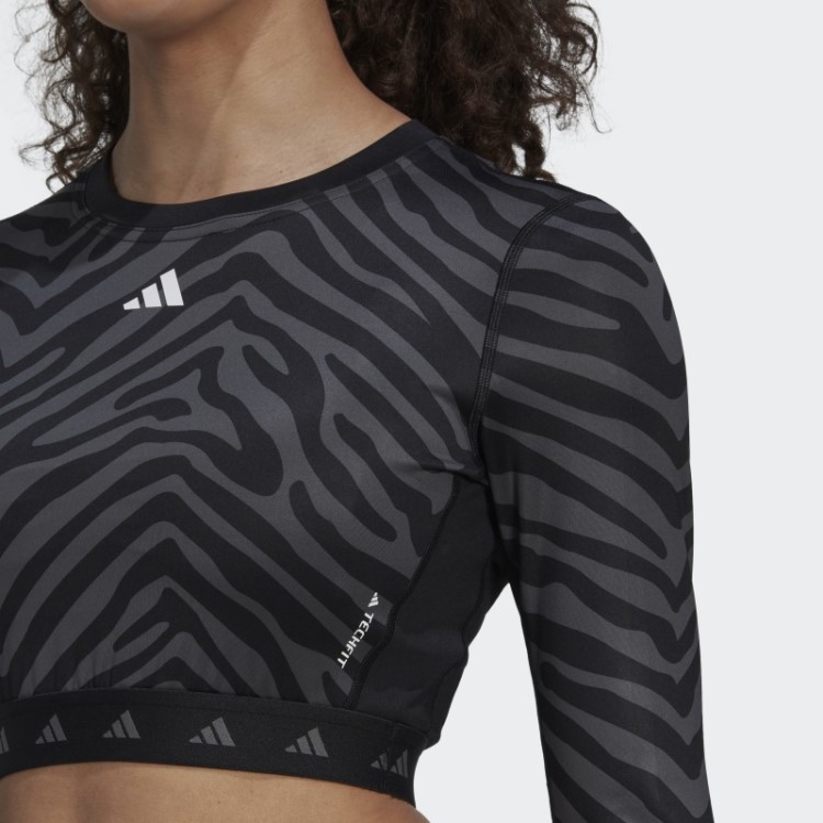 Hyperglam Techfit Crop Manga Longa Camiseta Zebra Multicolorida Adidas