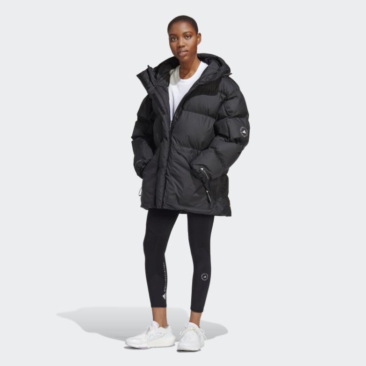 Jaqueta De Inverno Preta Adidas By Stella Mccartney De Comprimento Médio Acolchoada