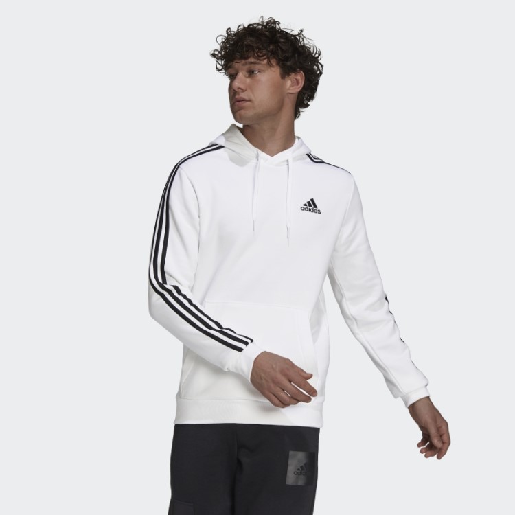 Moletom Branco Com As Três Listras Em Fleece Adidas