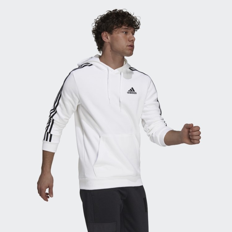 Moletom Branco Com As Três Listras Em Fleece Adidas