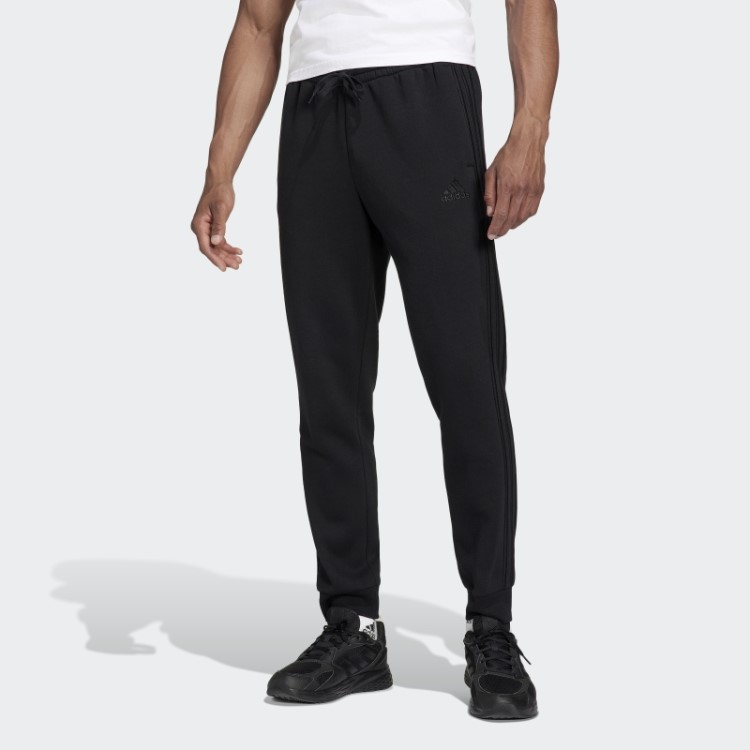 Calça Adidas Black Essentials French Terry Com Punho Cônico E As Três Listras