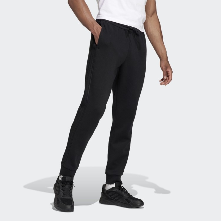 Calça Adidas Black Essentials French Terry Com Punho Cônico E As Três Listras