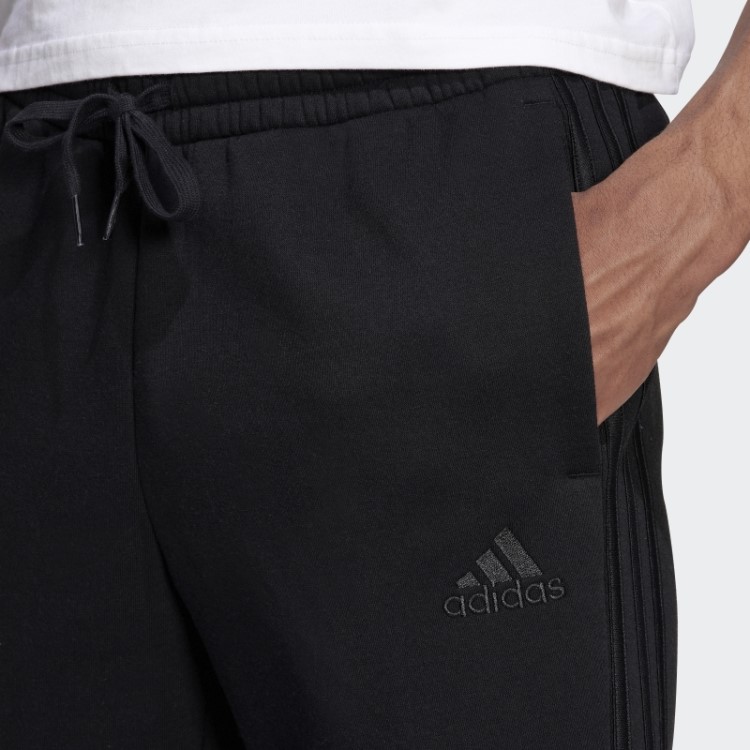 Calça Adidas Black Essentials French Terry Com Punho Cônico E As Três Listras