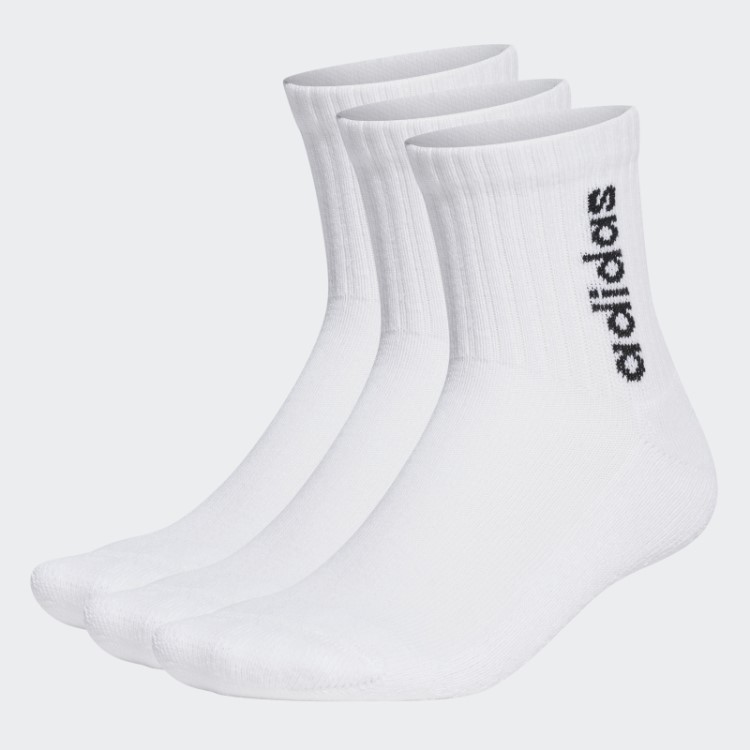 Meias Acolchoadas Lineares Verticais Logo Meia Tripulação 3 Pares Adidas Branco