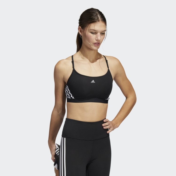 Moda Sutiã Preto Adidas Aeroreact Training Com Três Listras E Suporte Leve