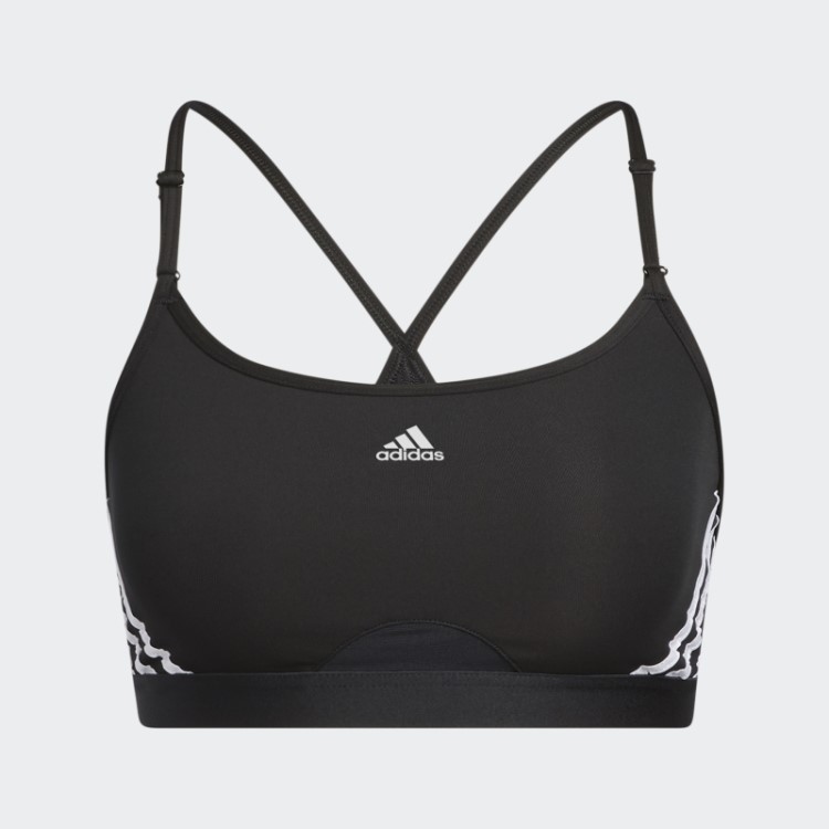 Moda Sutiã Preto Adidas Aeroreact Training Com Três Listras E Suporte Leve