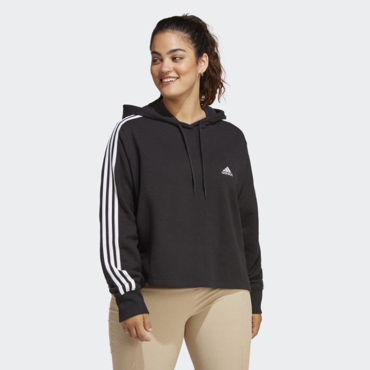 Moletom French Terry Crop Com As Três Listras Adidas Essentials (tamanho Grande) Preto