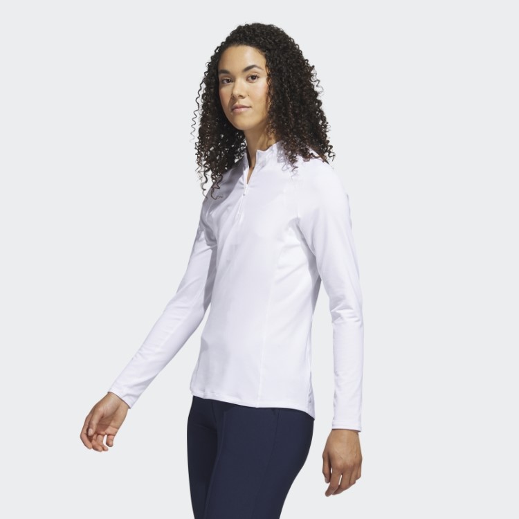 Camisa Pólo De Golfe De Manga Comprida Com Zíper Branco Adidas