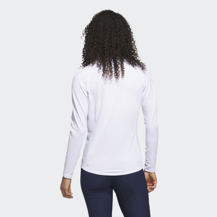 Camisa Pólo De Golfe De Manga Comprida Com Zíper Branco Adidas