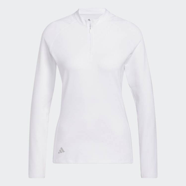 Camisa Pólo De Golfe De Manga Comprida Com Zíper Branco Adidas