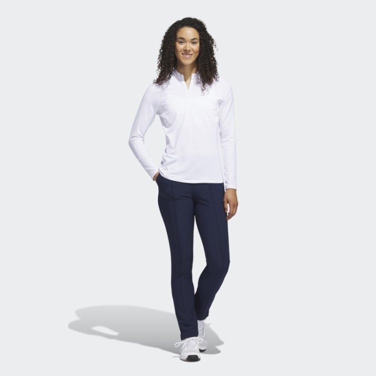 Camisa Pólo De Golfe De Manga Comprida Com Zíper Branco Adidas