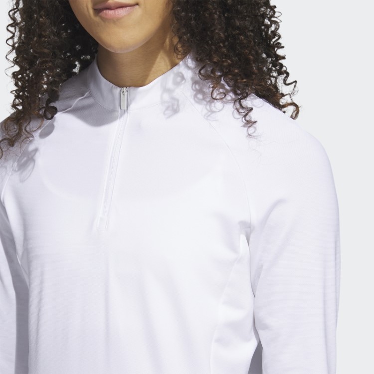 Camisa Pólo De Golfe De Manga Comprida Com Zíper Branco Adidas