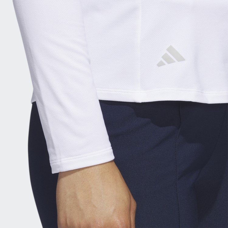 Camisa Pólo De Golfe De Manga Comprida Com Zíper Branco Adidas