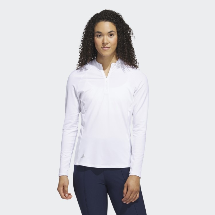 Camisa Pólo De Golfe De Manga Comprida Com Zíper Branco Adidas