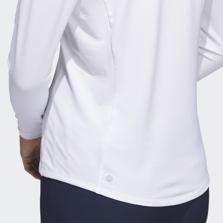 Camisa Pólo De Golfe De Manga Comprida Com Zíper Branco Adidas