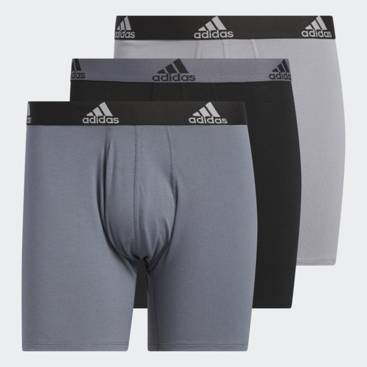 Cueca Boxer De Algodão Elástico Adidas Cinza 3 Pares
