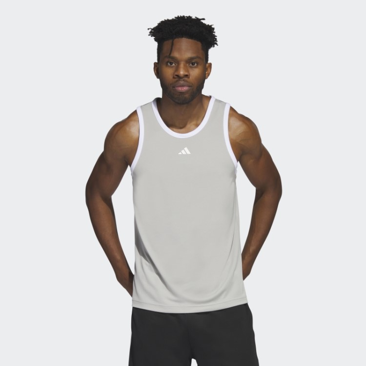 Regata Adidas Basquete Com As Três Listras Fashion Cinza Metálico