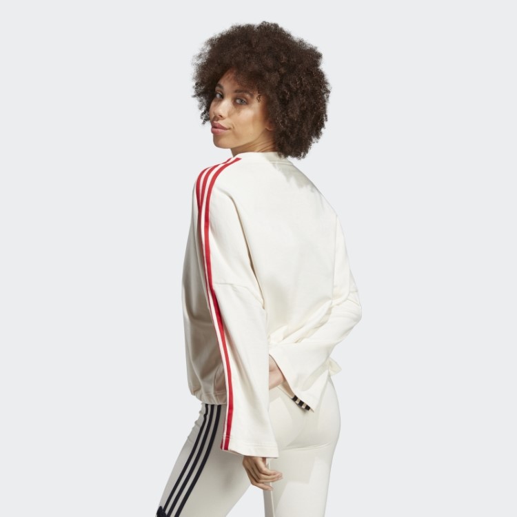 Moletom Branco Com As Três Listras Da Adidas E Apliques De Flores Em Chenille