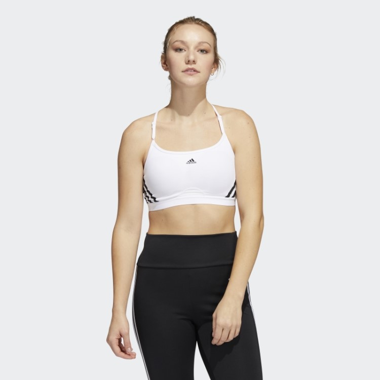 Sutiã Adidas Aeroreact Training Light-support Com As Três Listras Moda Branca