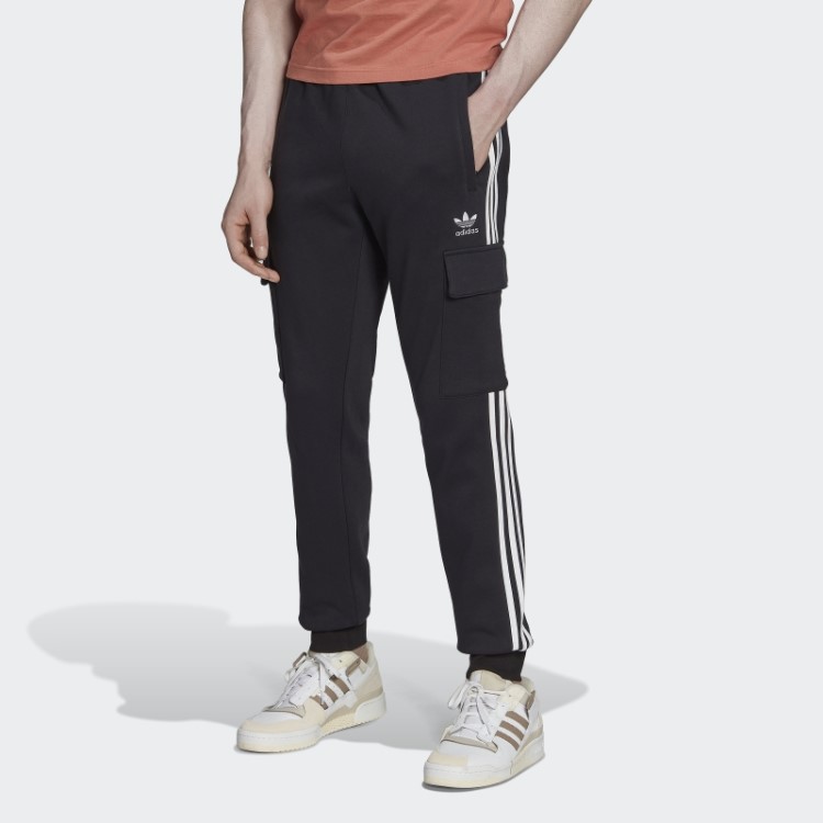 Calça Cargo Slim Preta Adicolor Com As 3 Listras Adidas