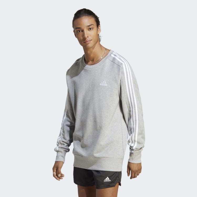 Moletom Com As Três Listras French Terry Essentials Cinza Médio Adidas