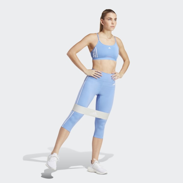Leggings 3/4 Cintura Alta Train Essentials 3 Listras Azul Adidas