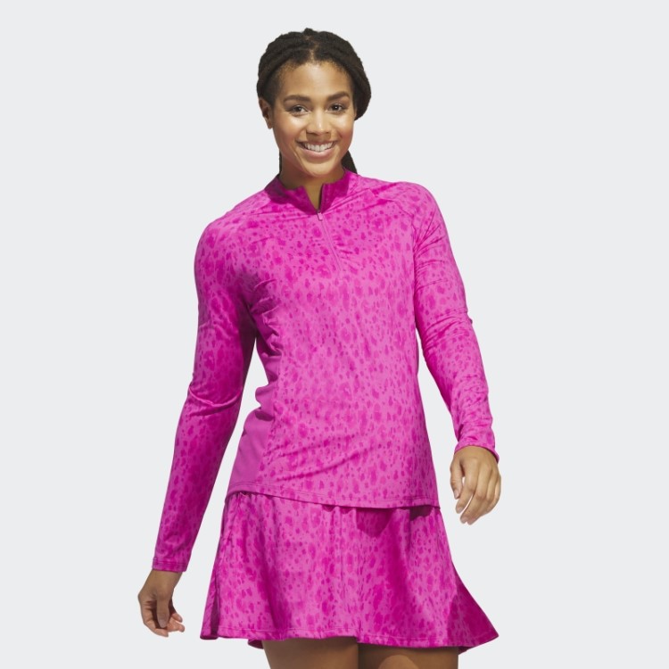 Adidas Fuchsia Ultimate365 Estampado 1/4-zip Gola Mock-polo De Golfe