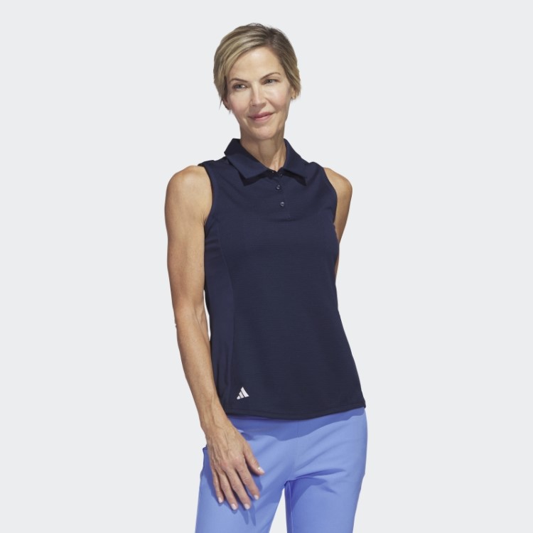 Camisa Polo De Golfe Sem Mangas Com Textura Azul Marinho Adidas