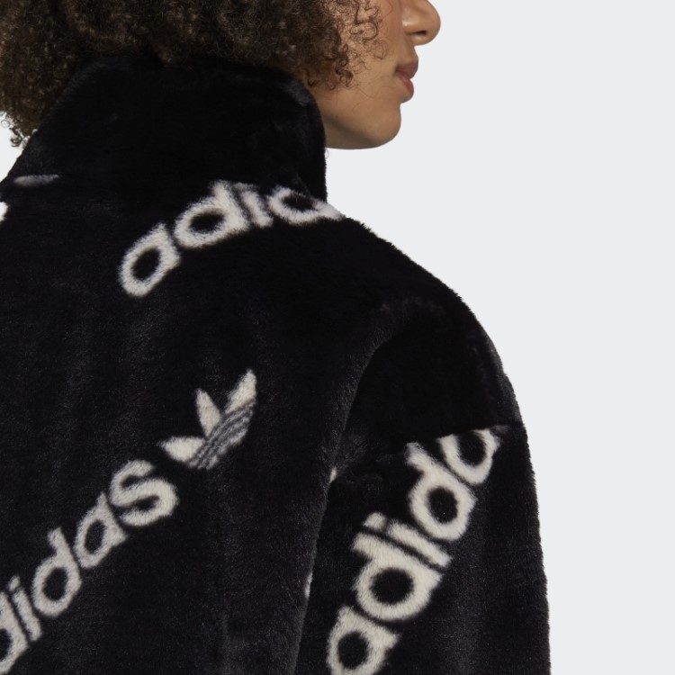 Jaqueta Preta De Pele Sintética Adidas