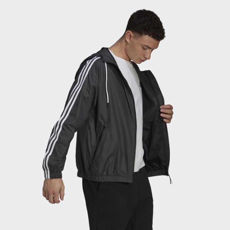 Jaqueta Corta Vento Bsc Com As Três Listras Preta Adidas