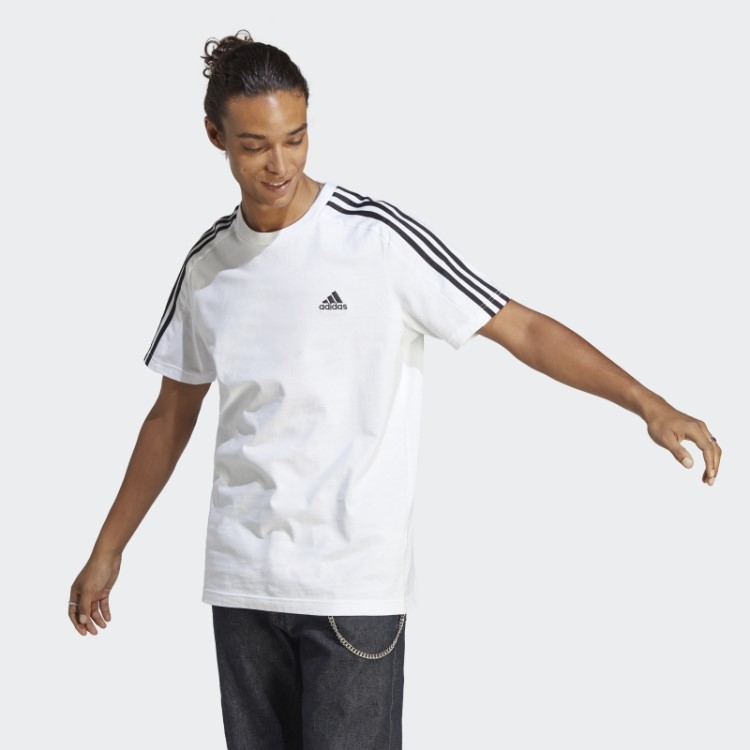 Camiseta Branca Com As Três Listras Em Jersey Simples Adidas