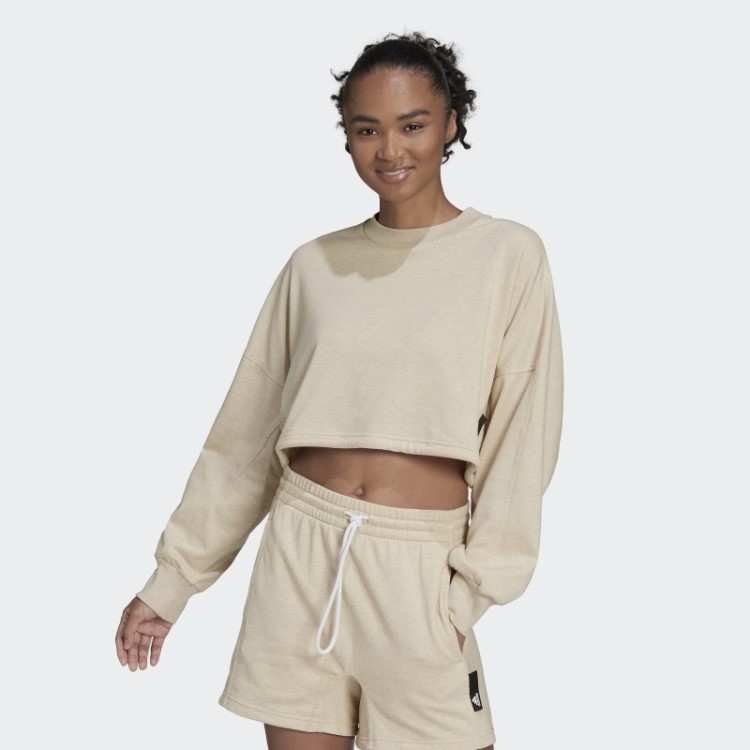 Bege Botânico Mel Adidas Sportswear Studio Lounge Moletom Verão Tripulação Quente