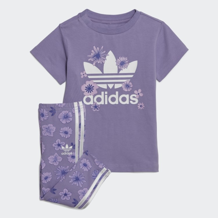 Conjunto Legging Vestido Floral Lilás Adidas
