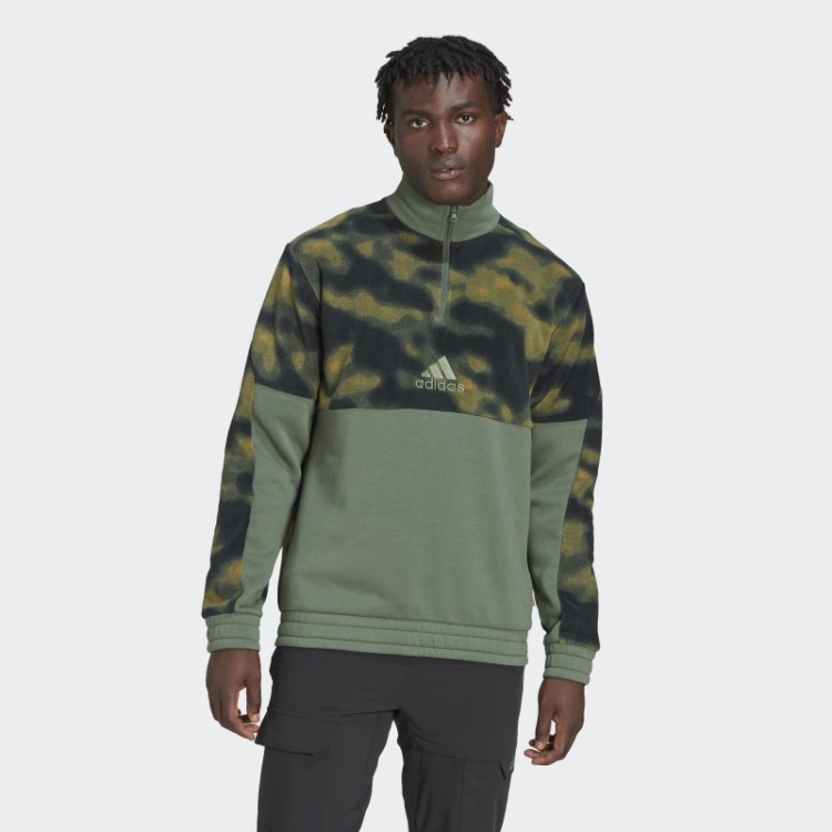 Jaqueta De Lã Polar Nature Allover Com Zíper 1/4 Orbit Green Adidas
