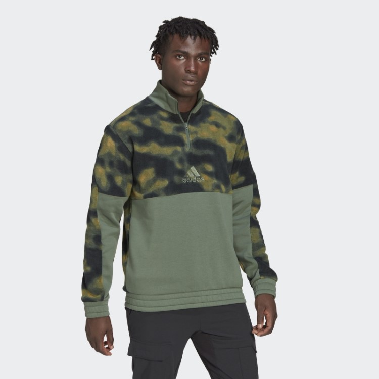 Jaqueta De Lã Polar Nature Allover Com Zíper 1/4 Orbit Green Adidas